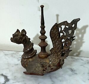 Antique Thai Southeast Asian Buddhist Wood Statue Of A Bird Beautifully Ornated