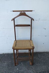 Mid Century Italian Folding Collapsible Valet Butler Chair With Rush Seat 5259