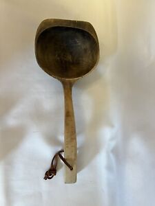Antique Primitive Vintage Large Wood Spoon Ladle Scoop Hand Carved Finland