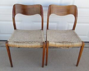 2 Niels Otto Moller Model 71 Teak And Papercord Chairs Mid Century Danish Modern