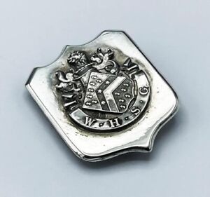 Silver Presentation Award Badge 1907 Mystery Heraldic Crest Mining Drilling 