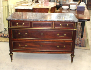 French Antique Mahogany Louis Xvi Maison Marble Top Chest Of Drawers Sideboard