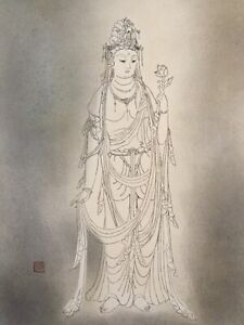 F0686 Japanese Hanging Scroll Kakejiku Vintage Hand Paint Silk Buddhist God