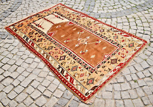 Fabulous Antique Anatolian Melas Rug 4 6 X 7 3 Ft Collector Item Damaged Carpet