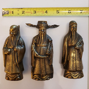 3 Antique Chinese Figures Guan Yin Longevity Happiness Wealth Heavy Asian