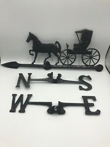 Vintage Cast Aluminum Weathervane Horse And Carriage Buggy N S E W Directional