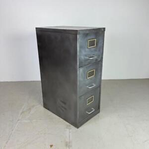 Vintage Industrial Stripped Metal Slim Filing Cabinet Chest 3 Drawers 3733
