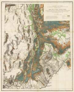 Large Antique Map Of Utah Territory 1878