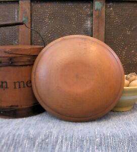 Small Antique Wood Dough Bowl W Rim Pumpkin Milk Paint 10 3 4 