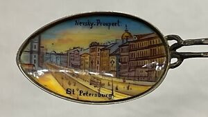 800 Silver Enamel Nevsky Prospect St Petersburg Russia Souvenir Spoon 14g