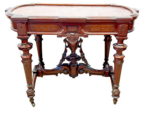 1860s Philadelphia Carved Rennisance Revival Victorian Marble Top Parlor Table