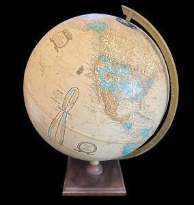 Vintage Cram S Imperial World Globe Wood Base Made In Usa 16 Tall