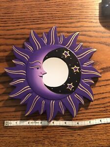 Moon Stars Mirror 8 Hand Carved Painted New Purple