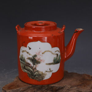 6 6 China Jingdezhen Orange Glaze Porcelain Windowing Hill Water Teapot