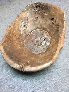 Early Primitive Large Wood Dough Bowl Trencher Heavy Burls Handcarved Pr208
