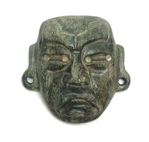 Pre Columbian Olmec Mayan Aztec Green Stone Mask Pendant