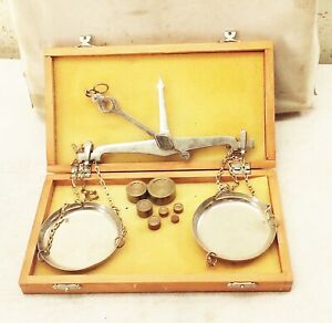 Vtg Antique Jewlers Gold Silver Hanging Pocket Balance Scale Troy Oz Dwt Weights