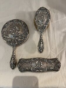 Unger Brothers Sterling Silver Vanity Set Of Three Patented 1901