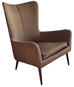Signed Mccobb Widdicomb Directional Modern Walnut Wingback Lounge Chair Vtg Mcm