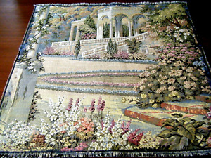 Old Vintage Italian Tapestry Picture Lago Di Como Cotton Square19 5x20 Label