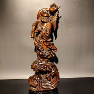 Vintage Wood Carving Boxwood Wooden Sculpture Buddha Dharma Arhat Statue Decor