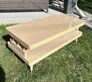 Vintage Mcm Mid Century Modern Coffee Table Blonde Wood Brass Feet Two Layer