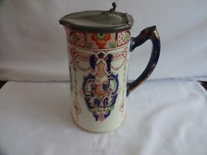 Antique Sjb Staffordshire Pewter Lidded Jug Coffee Water Pot 18 Cm