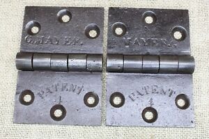 2 Old Door Hinges 3 X 4 3 8 1850 S G Mayer 4 Patent Cast Iron 5 Knuckle Shutter