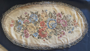 Belgium Oval Tapestry 23 Doily Goldish Metallic Lace Hollywood Regency Vintage