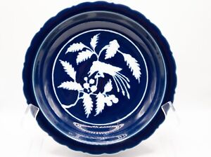 Barbed Rim Cobalt Blue Dish Reverse White Figures Ming Xuande Mark