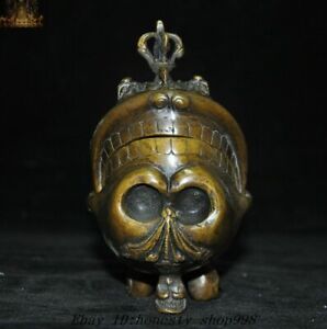 5 Tibet Temple Bronze Gilt Skull Vajra Scripture Sutra Bowl Kapala Skull Cup