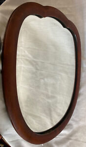 Antique Vtg Oak Framed Oval Beveled Wall Mantle Bar Mirror 22 5 X18 Read