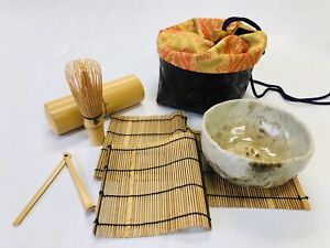 Y4924 Chawan Open Air Tea Ceremony Utensils Set Japan Antique Pottery Bowl
