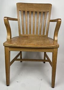 Vintage Wood Office Chair Arm Side Banker Desk Courthouse Lawyer Antique