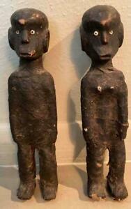 Rare Pair Old East African Tanzanian Encrusted Dolls Male And Female