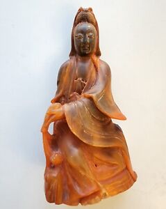 Antique Chinese Carved Horn Kwan Yin Guanyin Statue Figurine Sculpture Read