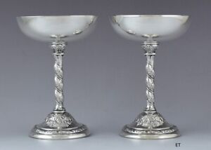 Lovely Pair Spanish Silver Champagne Glasses Sherbets Chalices