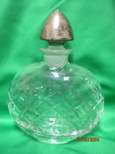 Vintage Sterling Silver Clear Cut Art Glass Perfume Bottle With Silver Stopper 