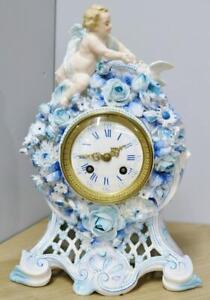 Beautiful Antique French 8 Day Bell Striking French Porcelain Mantle Clock