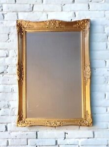 Large Gold Vintage Beveled Framed Mirror 36x24 Floor Leaning Hanging Wall Mirror
