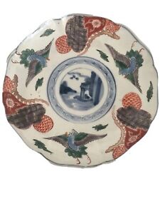 Polychrome Asian Old Imari Porcelain Deep Plate Bowl W Birds D 8 6 Avail