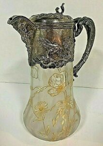 Legras Mt Joye Decorated Crystal And Silver On Copper Floral Motif Claret Jug
