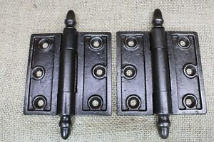 2 Old Door Hinges 3 X 3 Acorn Tip Pins Vintage Smooth Victorian 1850 S Iron
