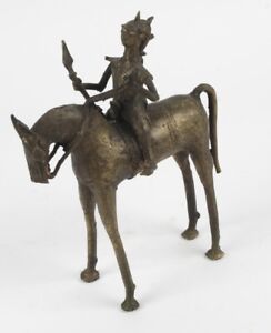 Primitive Cast Bronze Figurine Of A Warrior On Horseback
