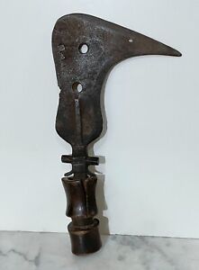 Old Antique African Hand Forged Knife Blade With Wooded Handle From Congo