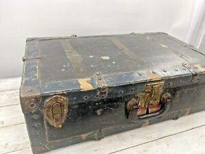 Antique Steamer Trunk Storage Treasure Chest British Travel Suitcase W Brass