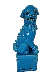 Vintage Chinese Foo Dog Lion Temple Blue Turquoise Porcelain 10 