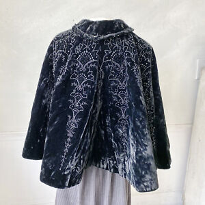 Beaded Antique Victorian Capelet French Black Silk Velvet Shoulder Cape Textile