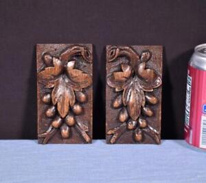 Pair Of 5 French Antique Trim Medallions Brackets In Oak Wood Salvage