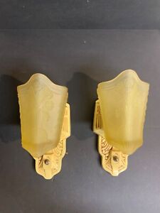 Pair Of Antique Art Deco Slip Shade Wall Sconces Lincoln Possibly Four For Sale